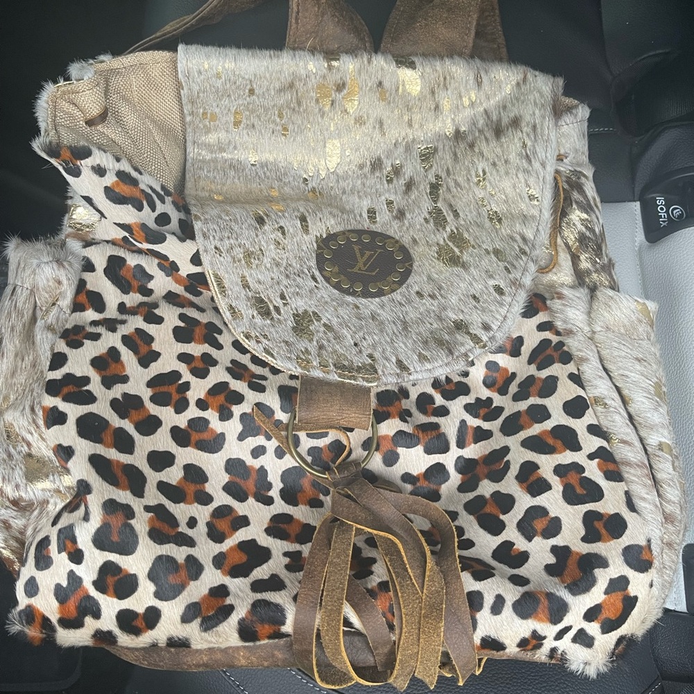 Leopard/Louis Vuitton upcycled backpack
